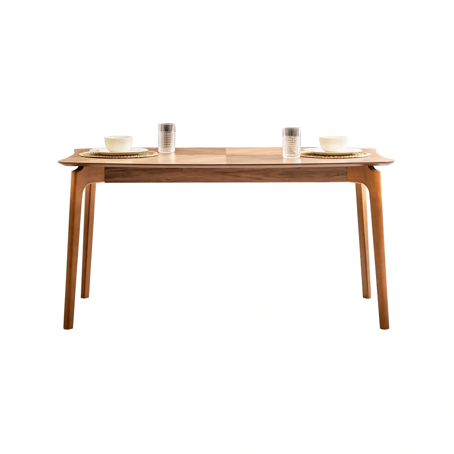 Andora koleksiyonu - Ceviz tabla ve masif ayaklı dikdörtgen iç bükey kenarlı yemek masası
