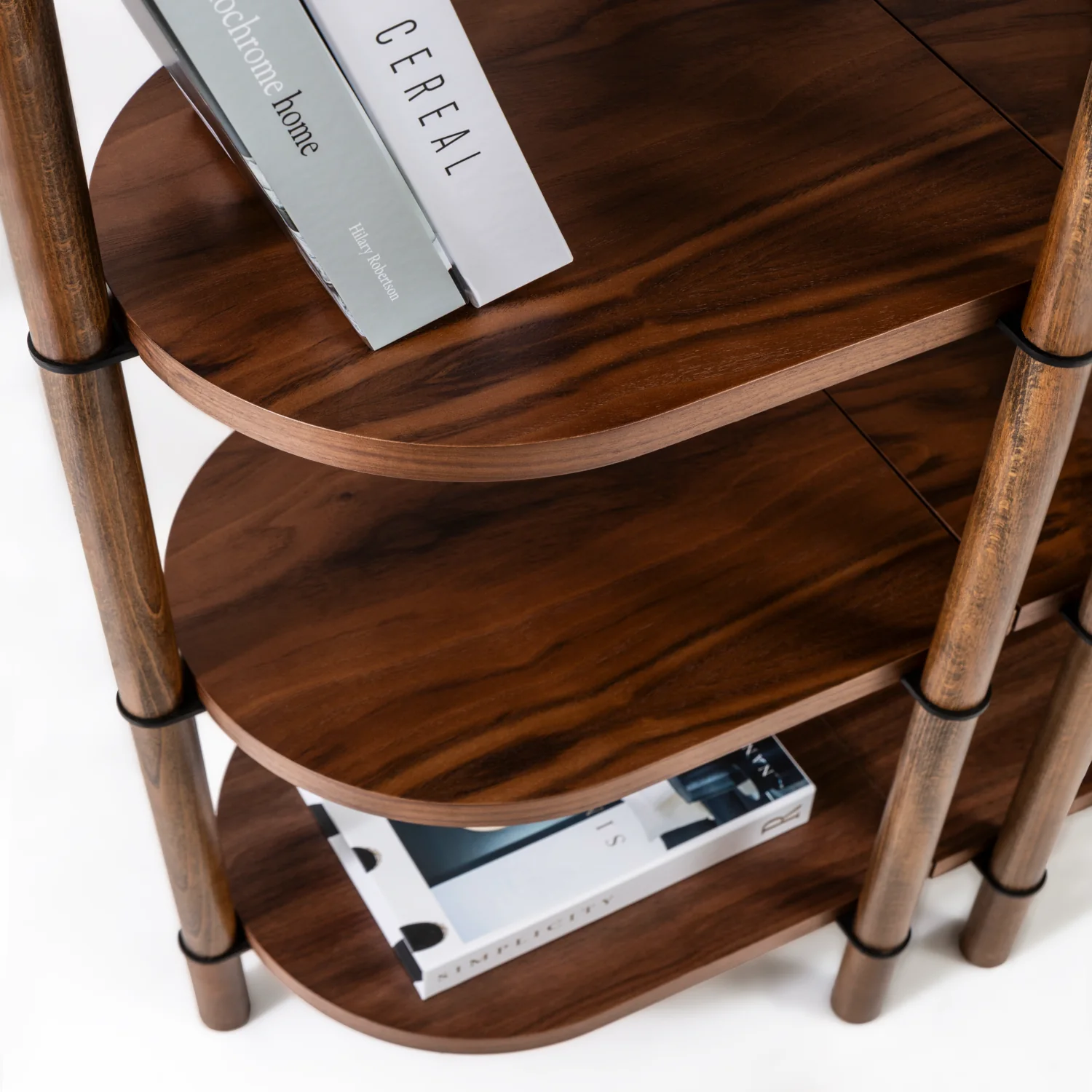 Cosmos modüler kitaplık tüm ceviz varyantları - Ceviz raf ve ceviz masif ayak detay