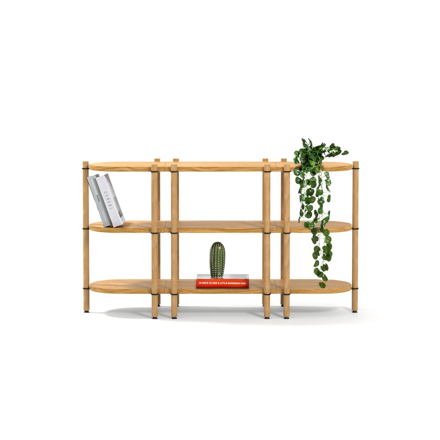 Cosmos koleksiyonu - Meşe raflı, meşe masif ayaklı 3 katlı modüler kitaplık - ayrılabilir parçalar