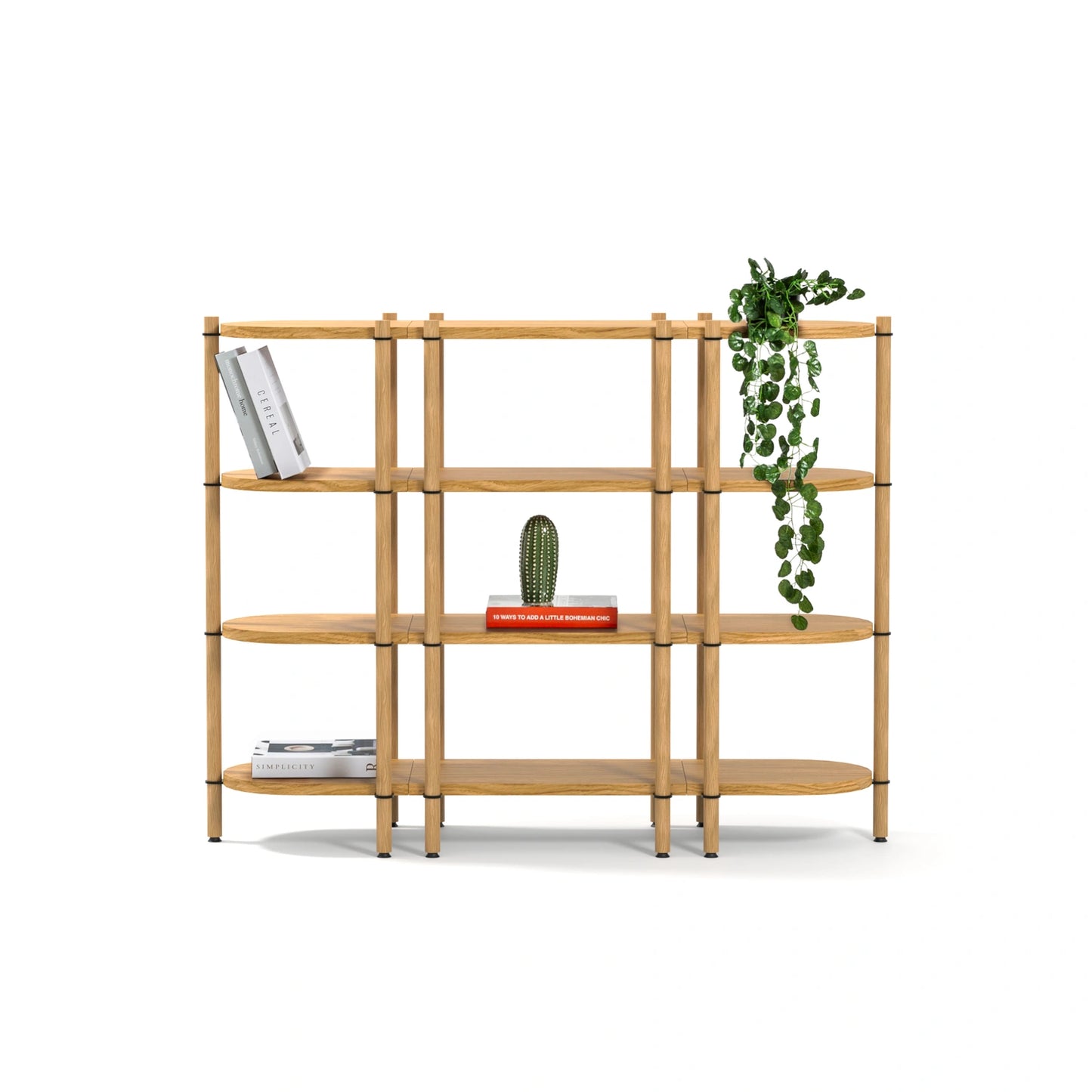 Cosmos koleksiyonu - Meşe raflı, meşe masif ayaklı 4 katlı modüler kitaplık - ayrılabilir parçalar