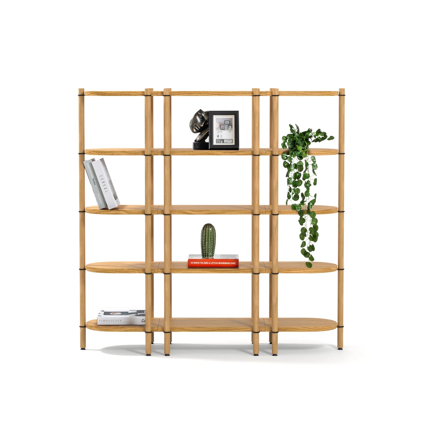 Cosmos koleksiyonu - Meşe raflı, meşe masif ayaklı 5 katlı modüler kitaplık - ayrılabilir parçalar