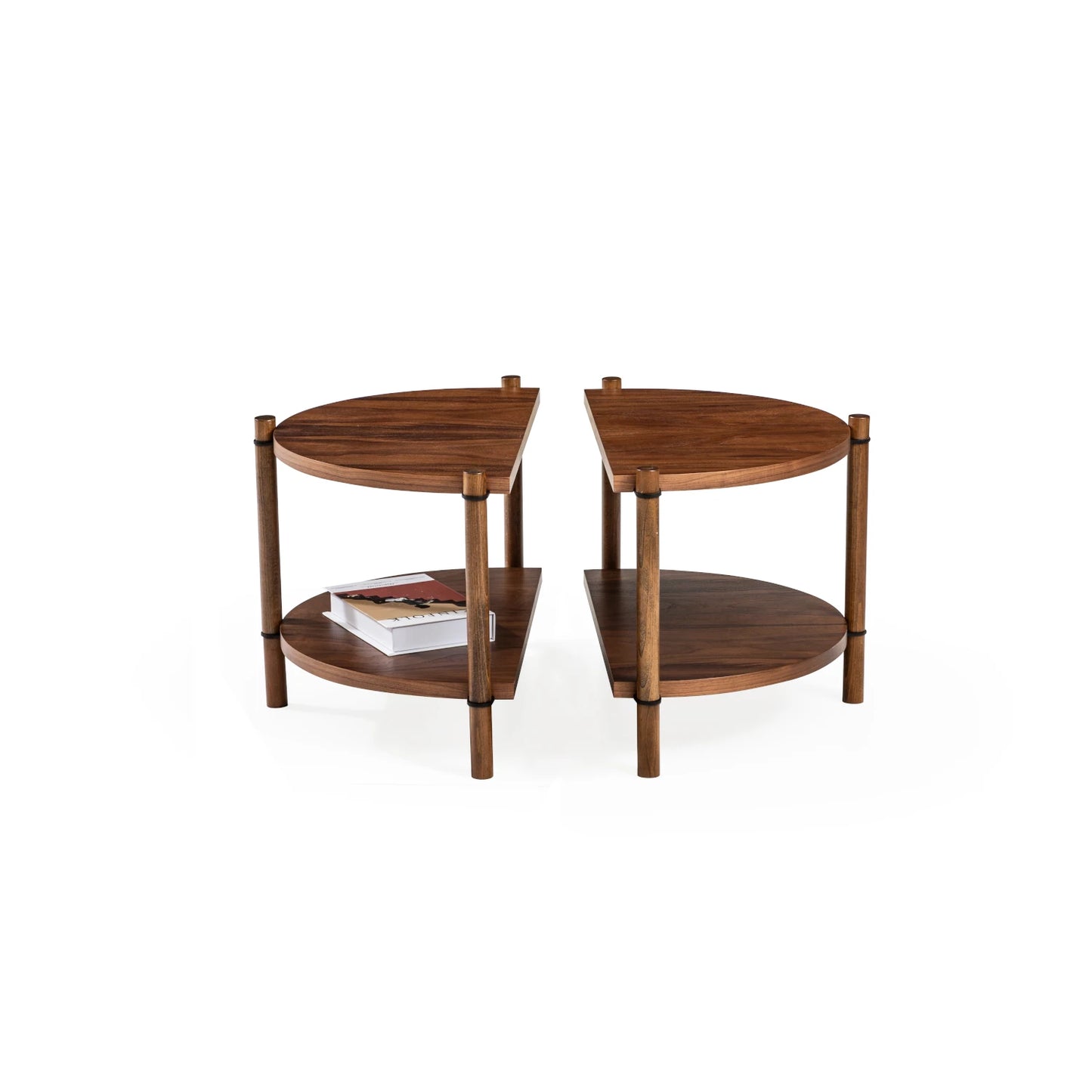 Cosmos koleksiyonu - Ceviz tabla ve raflı, ceviz masif ayaklı modüler orta sehpa - ayrılabilir mini sehpalar