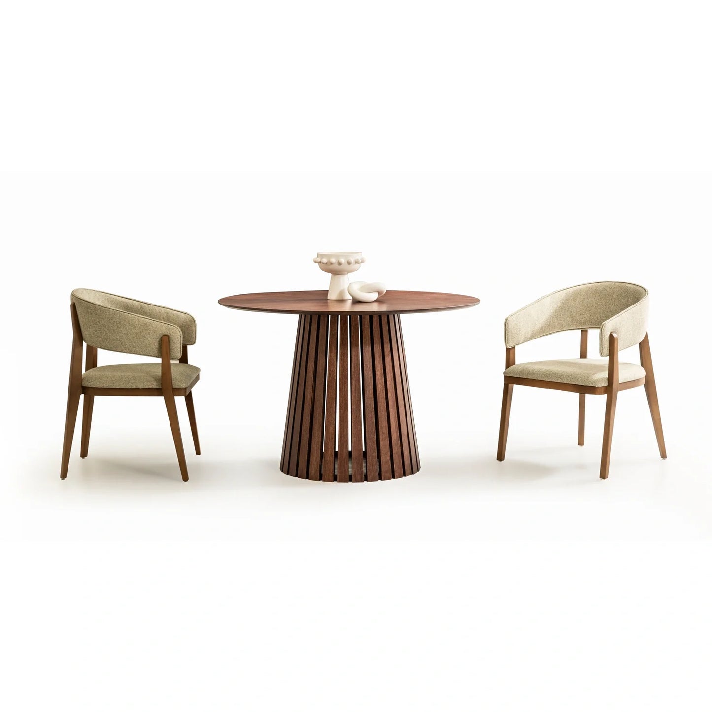 Focus koleksiyonu - Kahverengi meşe tabla ve ayaklı yuvarlak yemek masası