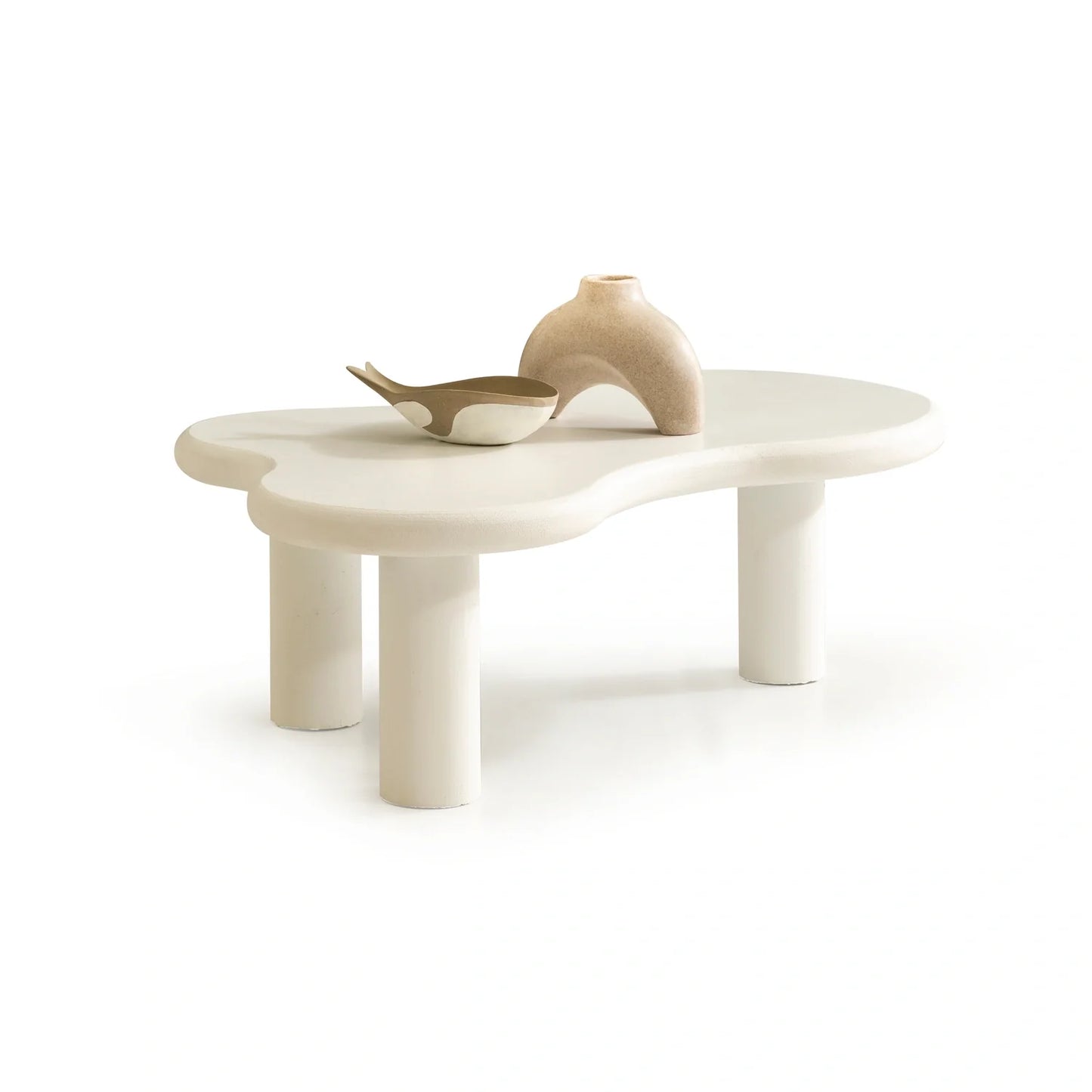 Ganos koleksiyonu - Bej beton kaplama mdf tabla ve ayaklı amorf orta sehpa