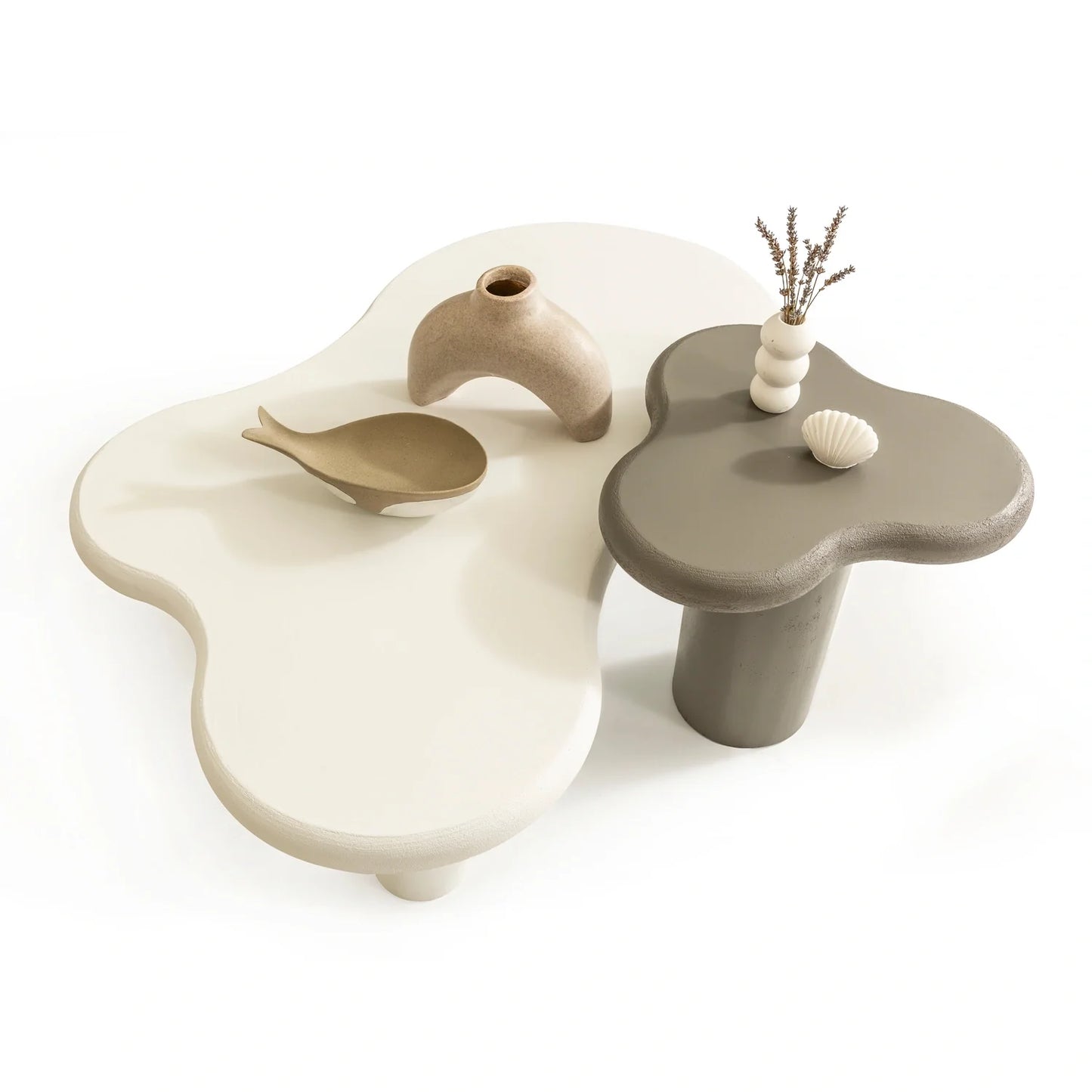 Ganos koleksiyonu - Bej beton kaplama mdf tabla ve ayaklı amorf orta sehpa