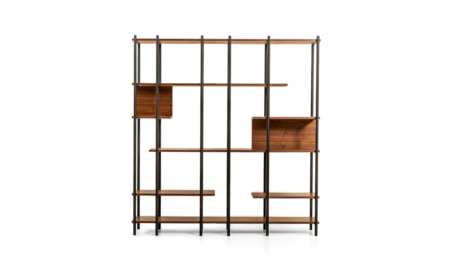 Harmonia koleksiyonu - Ceviz raflı, siyah metal çerçeveli, 170 cm modüler büyük kitaplık