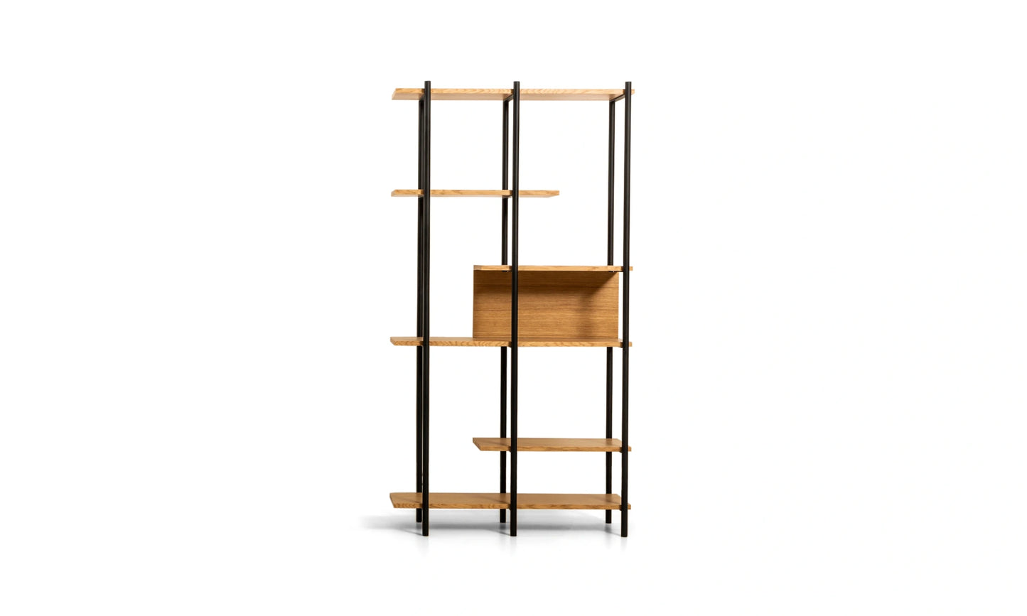 Harmonia koleksiyonu - Meşe raflı, siyah metal çerçeveli, 95 cm modüler büyük kitaplık