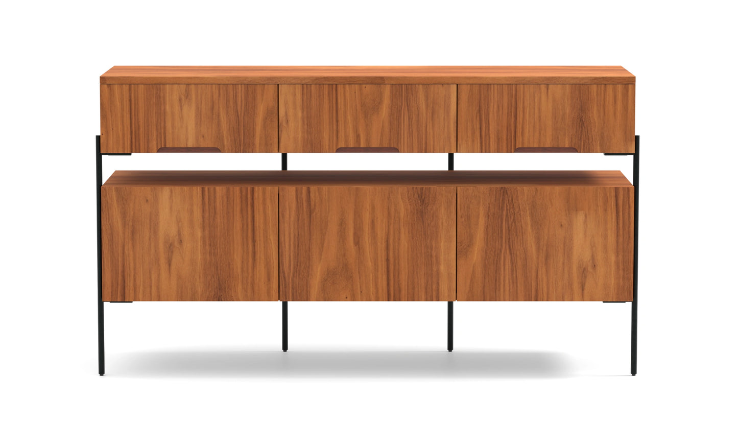 Harmonia koleksiyonu - Ceviz çekmeceli, ceviz kapaklı, siyah metal ayaklı konsol