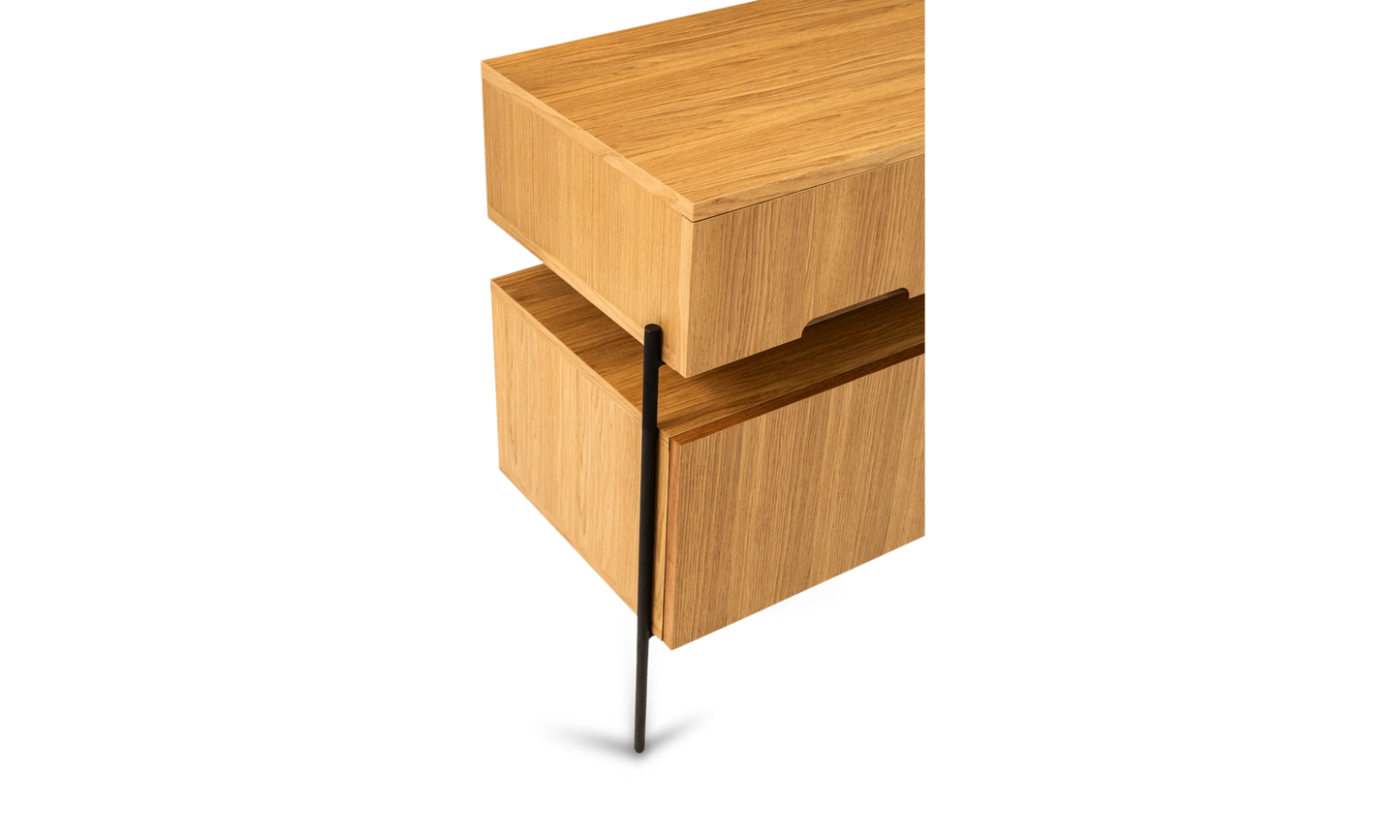 Harmonia koleksiyonu - Meşe çekmeceli, meşe kapaklı, siyah metal ayaklı konsol