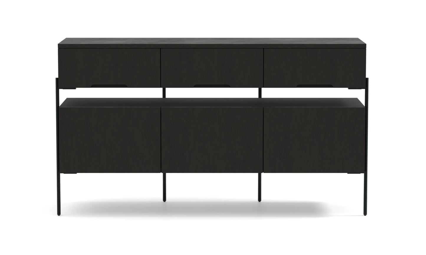 Harmonia koleksiyonu - Siyah meşe çekmeceli, siyah meşe kapaklı, siyah metal ayaklı konsol