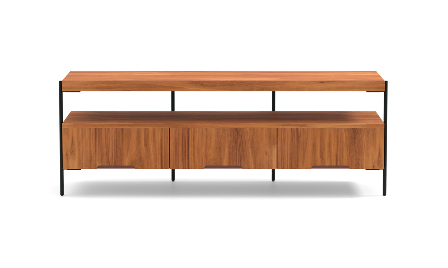 Harmonia koleksiyonu - Ceviz tablalı, ceviz çekmeceli, siyah metal ayaklı TV sehpası