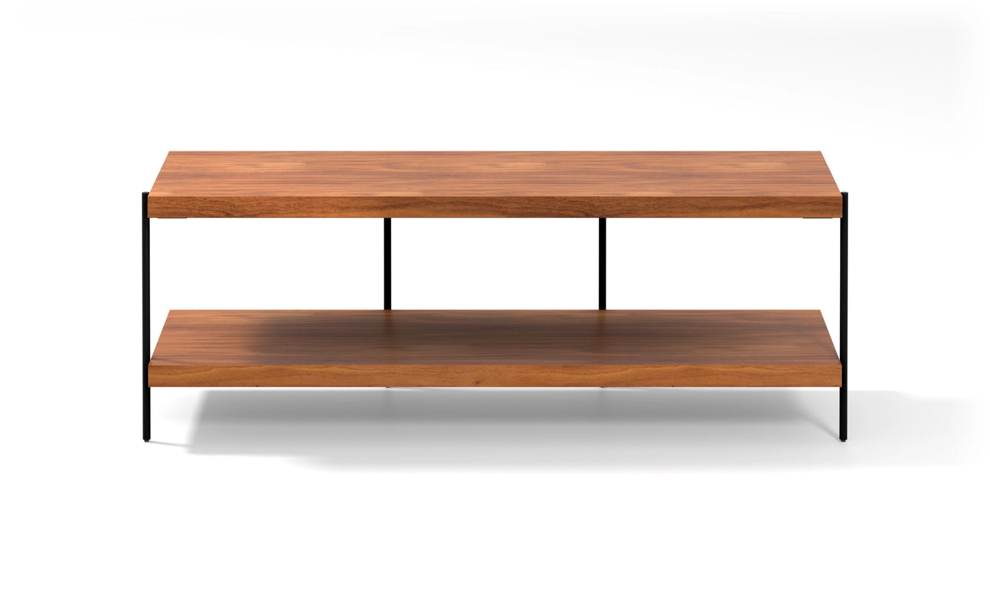 Harmonia koleksiyonu - Ceviz tablalı, ceviz raflı, siyah metal ayaklı TV sehpası