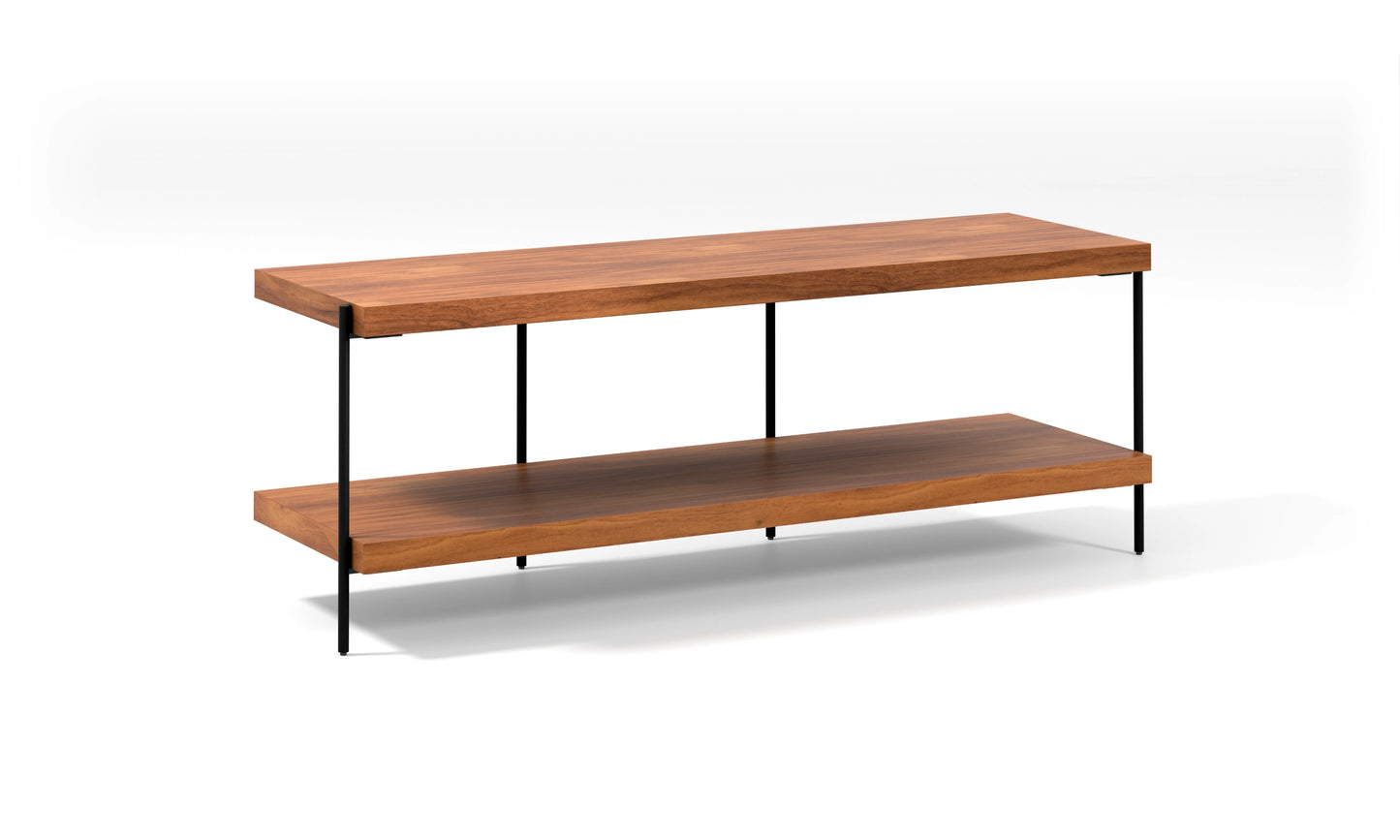 Harmonia koleksiyonu - Ceviz tablalı, ceviz raflı, siyah metal ayaklı TV sehpası