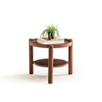 Lirya koleksiyonu - Kahverengi meşe tabla ve masif ayaklı yuvarlak raflı yan sehpa