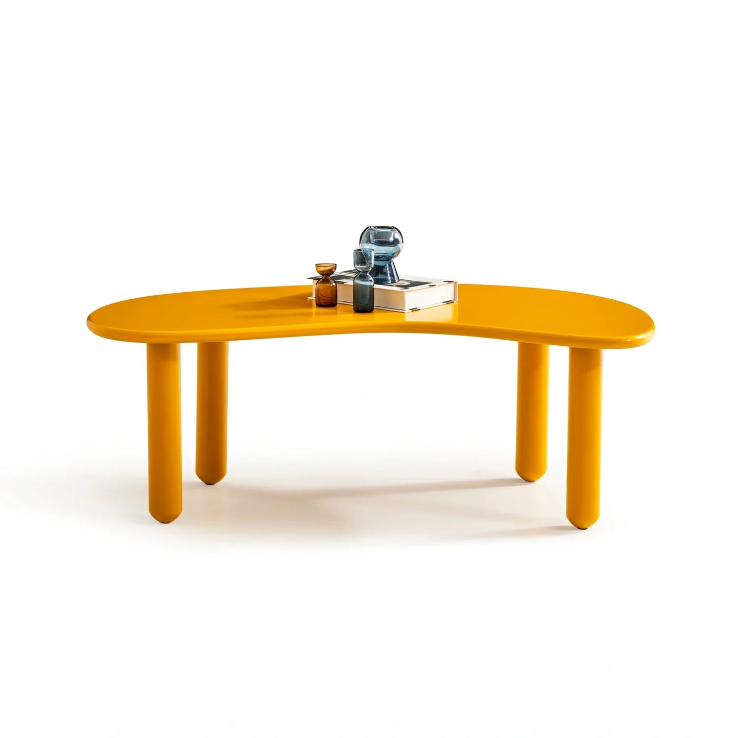 Lucea koleksiyonu - Hardal rengi boyalı mdf tabla ve ayaklı fasulye şeklinde orta sehpa