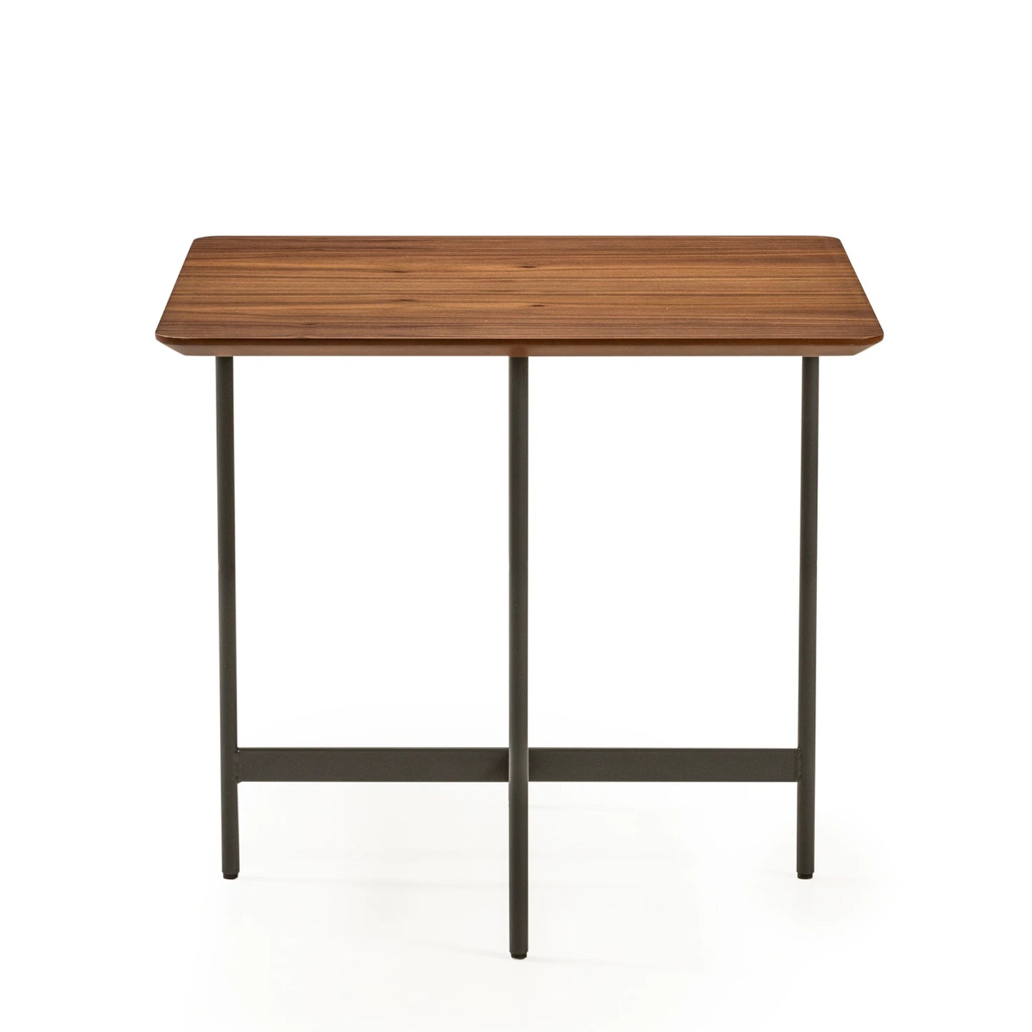 Madra koleksiyonu - Ceviz tablalı, siyah metal ayaklı kare yan sehpa