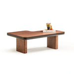 Neva koleksiyonu - Kahverengi meşe tabla ve ayaklı yuvarlak raflı orta sehpa