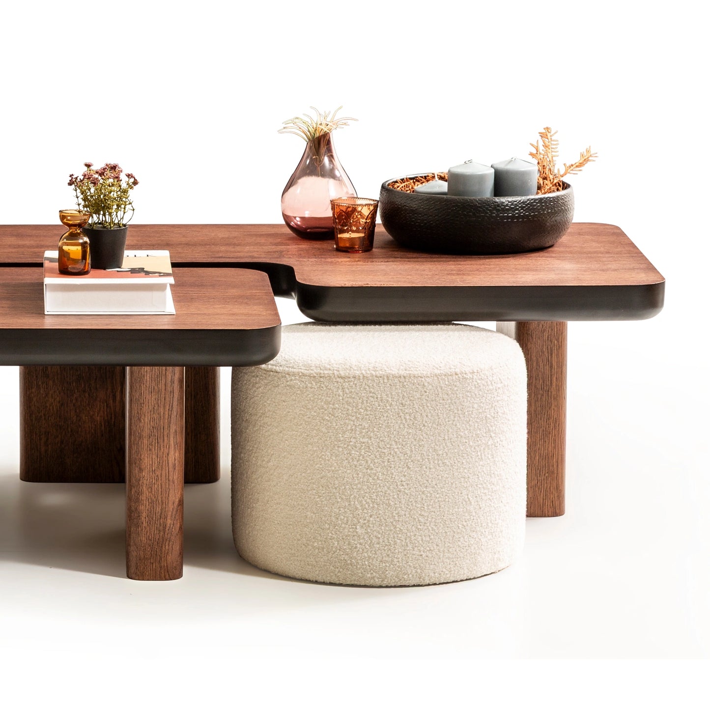 Neva koleksiyonu - Bej kumaşlı ve MDF iskeletli yuvarlak puf