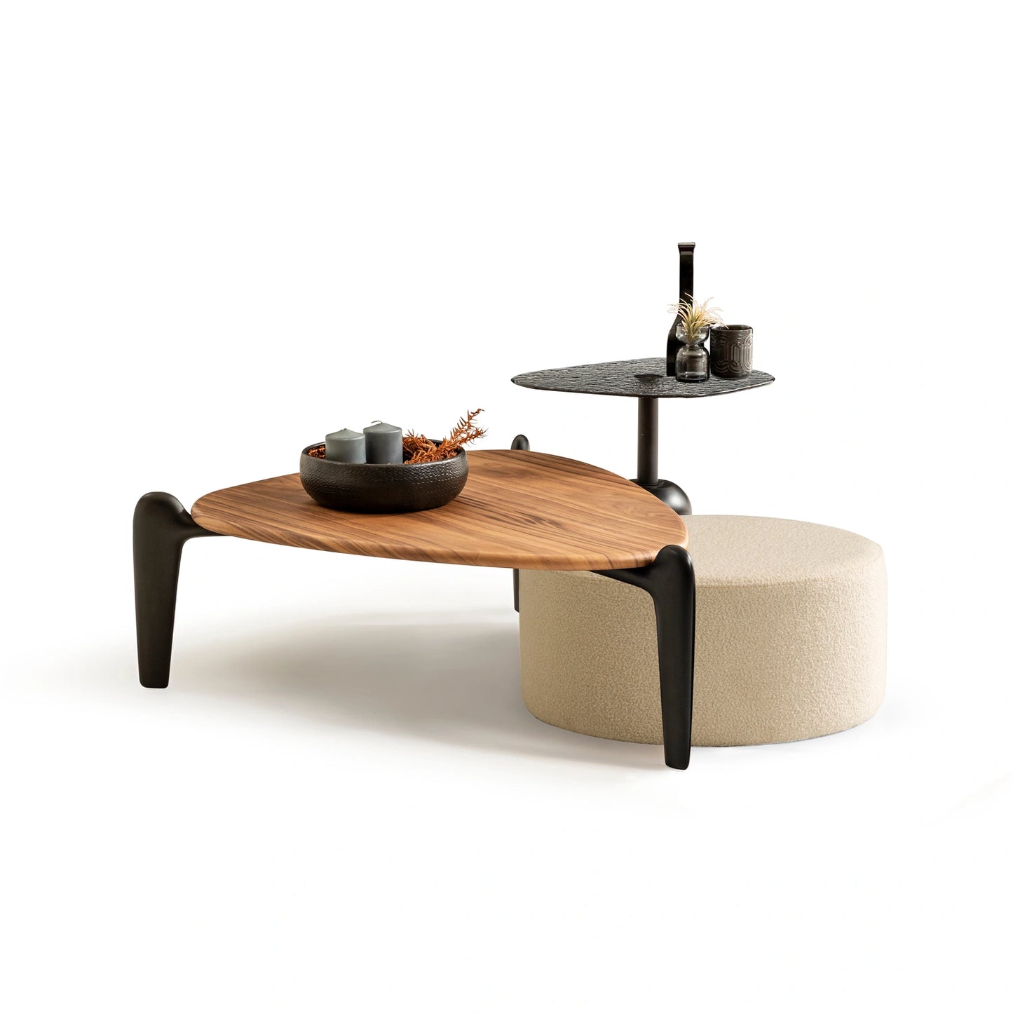 Pena koleksiyonu - Bej kumaşlı ve MDF iskeletli yuvarlak puf