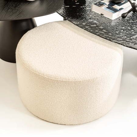 Pena koleksiyonu - Bej kumaşlı ve MDF iskeletli yuvarlak puf