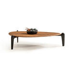 Pena koleksiyonu - Ceviz tabla ve siyah polyester ayaklı yuvarlatılmış üçgen 160 cm orta sehpa