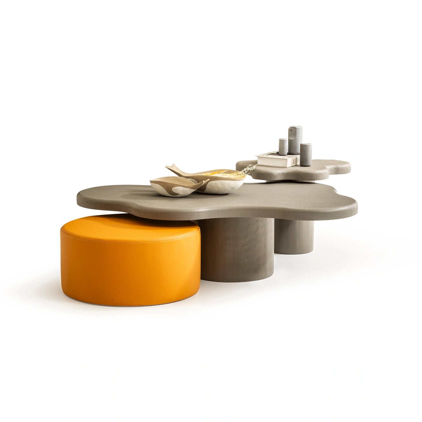 Vista koleksiyonu - Hardal kumaşlı ve MDF iskeletli yuvarlak puf