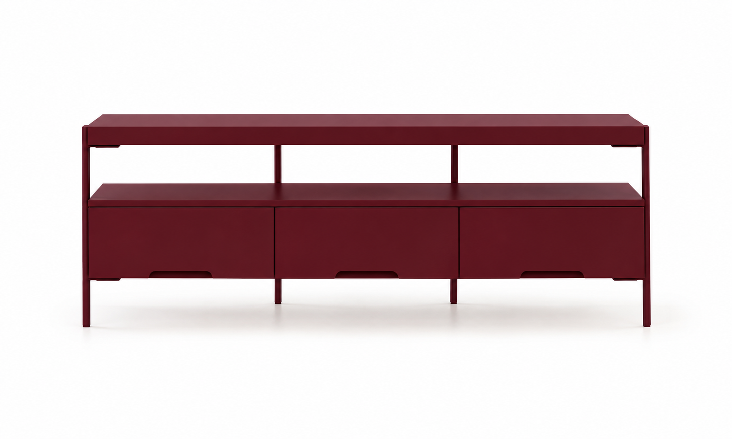 Harmonia koleksiyonu - bordo tablalı, bordo çekmeceli, bordo metal ayaklı TV sehpası