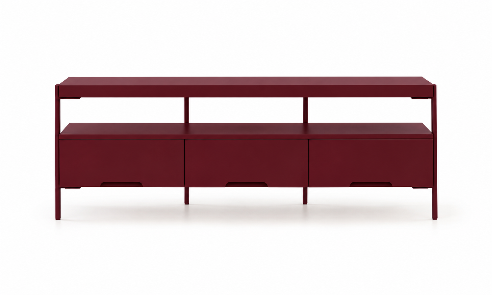 Harmonia koleksiyonu - bordo tablalı, bordo çekmeceli, bordo metal ayaklı TV sehpası