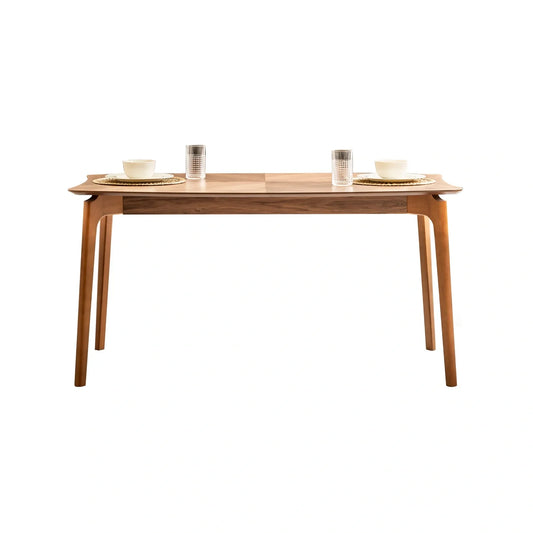 Andora koleksiyonu - Ceviz tabla ve masif ayaklı dikdörtgen iç bükey kenarlı yemek masası