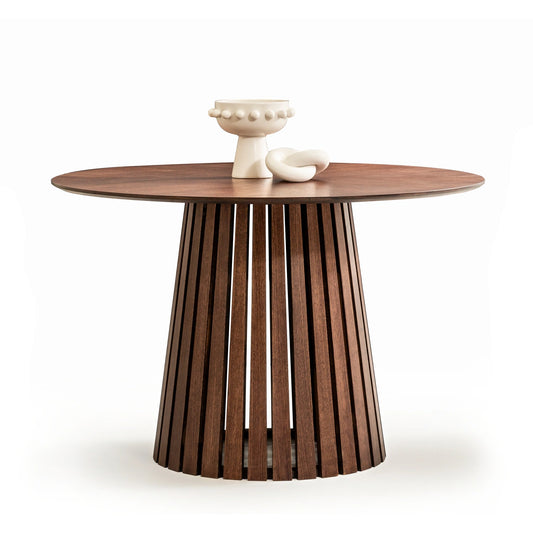 Focus koleksiyonu - Kahverengi meşe tabla ve ayaklı yuvarlak yemek masası