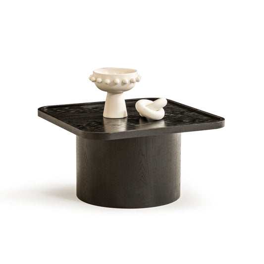 Kuvars koleksiyonu - Siyah meşe tabla ve ayaklı kare 70 cm orta sehpa