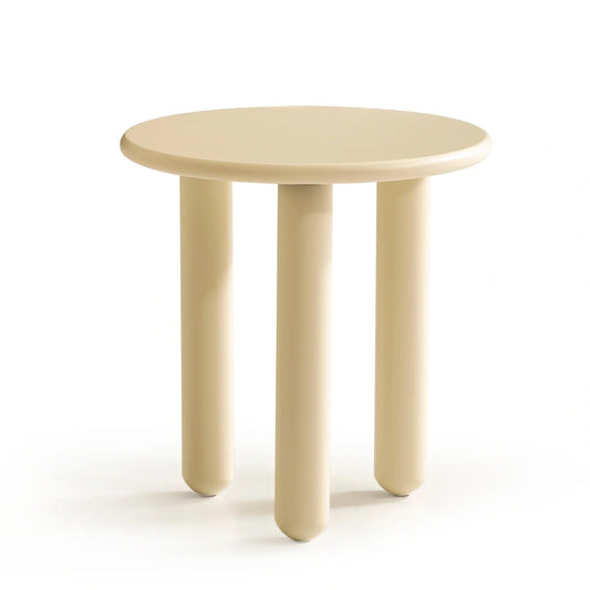 Lucea koleksiyonu - Bej rengi boyalı mdf tabla ve ayaklı yuvarlak yan sehpa