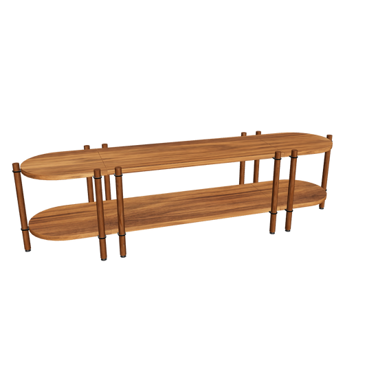 Cosmos koleksiyonu - Ceviz tabla ve raflı, ceviz masif ayaklı modüler tv sehpası - ayrılabilir mini sehpalar - 3D