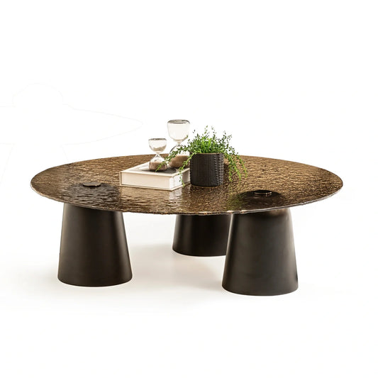 Velora koleksiyonu - Bronz füzyon cam tabla ve polyester ayaklı yuvarlak orta sehpa